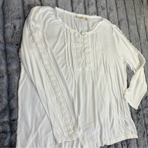 Soft Surroundings Long Sleeve White Blouse With Lace Detail Size XL - Picture 6 of 9